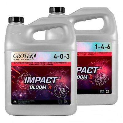 Contentores plásticos cinzentos com nutrientes para plantas IMPACT BLOOM A e B da marca GROTEK