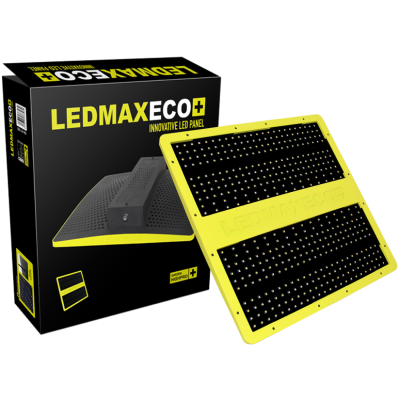 Painel LED amarelo e preto com embalagem preta e amarela