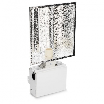 Lâmpada refletora quadrada metálica com suporte branco