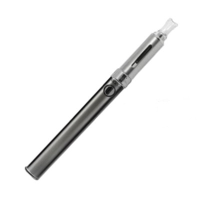 Dispositivo eletrônico para vaping cinza metálico com botão preto e bocal transparente