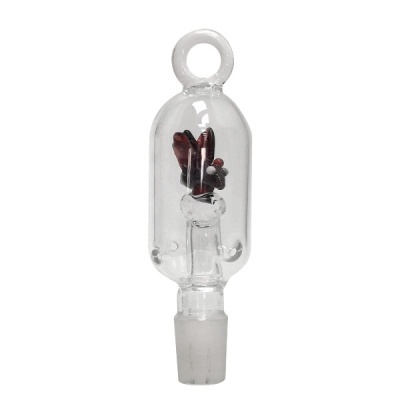 Ponta de vidro transparente com flor decorativa interior vermelha e preta