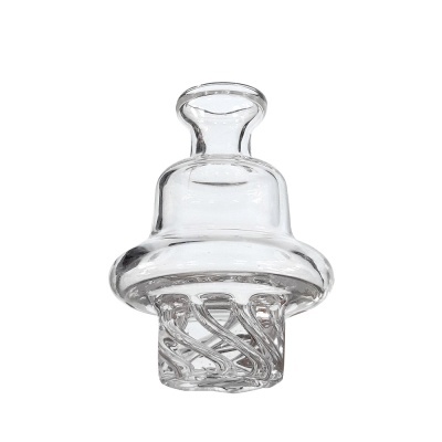Tampão de vidro transparente com padrão espiral em relevo.