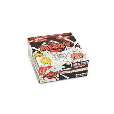 Embalagem de papel para tabaco Juicy Jay's sabor Birthday Cake colorida.