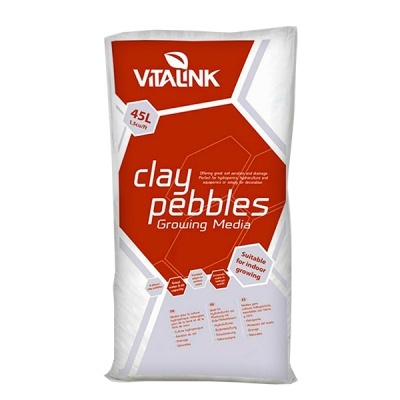 Saco branco e vermelho de clay pebbles Vitalink 45L para cultivo interior