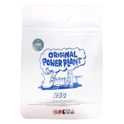 Embalagem branca com texto ORIGINAL POWER PLANT e 25G