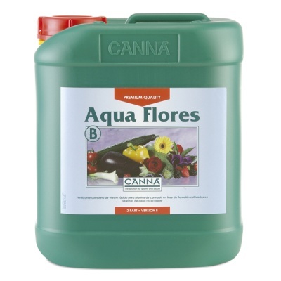 Recipiente verde Aqua Flores da CANNA com rótulo e imagem de legumes e flores