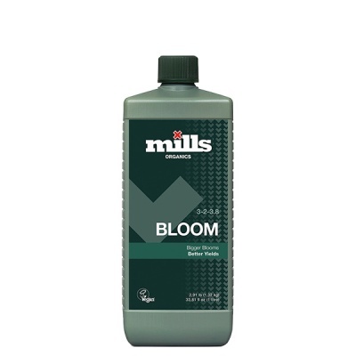 Frasco verde de fertilizante Mills Organics Bloom 1 litro