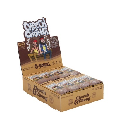 Caixa de papel de enrolar Cheech & Chong com ilustração e texto