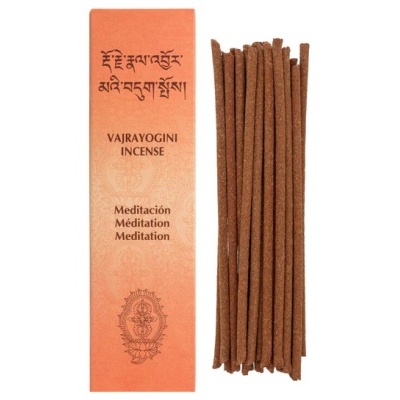 Incenso em pau castanho com caixa laranja e texto VAJRAYOGINI INCENSE