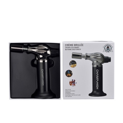 Maçarico de cozinha Champ High prateado e preto com caixa branca