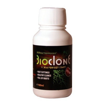 Frasco branco Bioclone gel 100 ml com tampa e rótulo preto