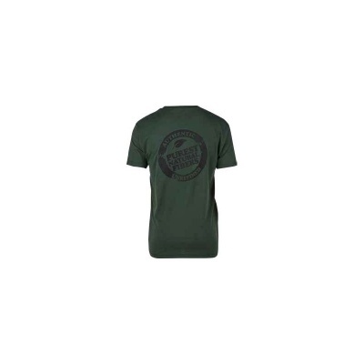T-shirt verde com estampado preto circular nas costas