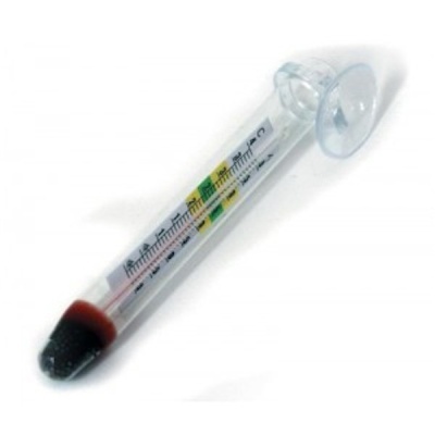 Termómetro em tubo transparente com ventosa e marcações coloridas