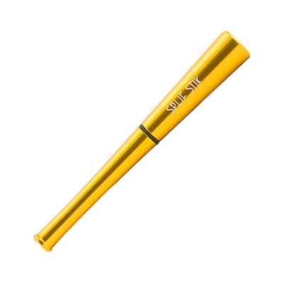 Cigarro eletrónico dourado metálico com texto branco SPLIF STIK