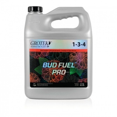 Recipiente cinzento de 4L com rótulo colorido Bud Fuel Pro da Grotek