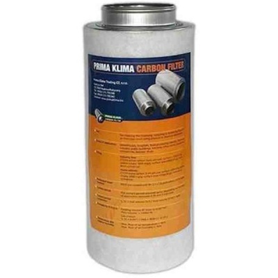 Filtro de carbono Prima Klima cilíndrico com etiquetas azul e laranja