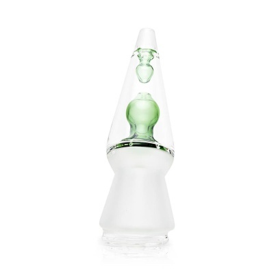 Objeto decorativo em vidro cónico com bolhas verdes no interior