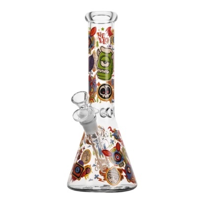 Bong de vidro transparente com desenhos de cartoon coloridos