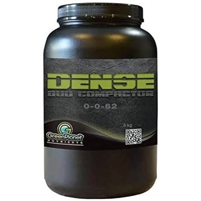 Recipiente preto com etiqueta DENSE BUD COMPACTOR 0-0-62 da GreenPlanet Nutrients
