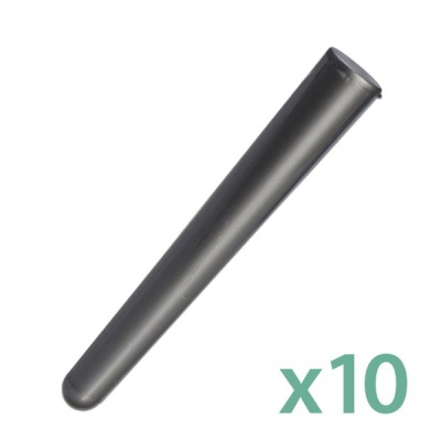 Dez tubos cónicos de plástico preto com texto x10