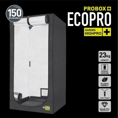 Tenda de cultivo PROBOX ECOPRO GARDEN HIGHPRO preta com interior refletivo prateado