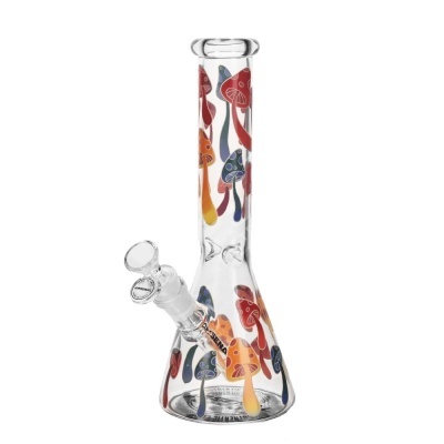 Pipa de vidro transparente com padrão de cogumelos coloridos