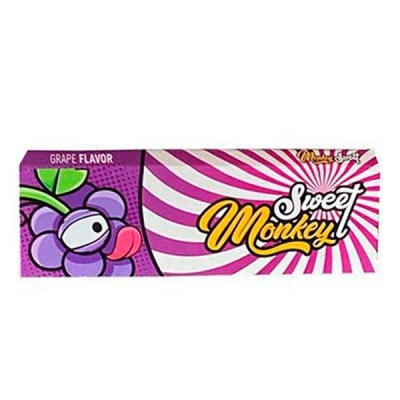 Embalagem Sweet Monkey sabor uva com ilustração de uvas e padrão rosa e branco