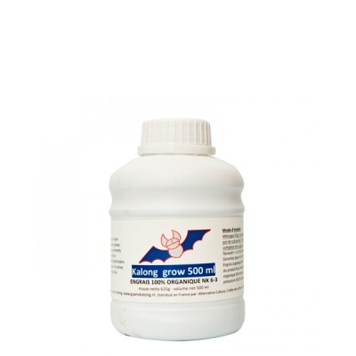 Frasco branco de adubo orgânico Kalong grow 500 ml com etiqueta e tampa branca