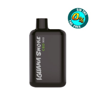 Dispositivo preto com texto IGUANA SMOKE CBD 900 e selo THC FREE