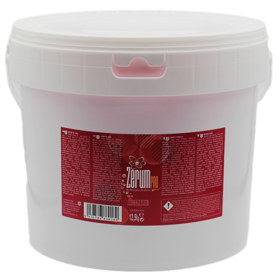 Contentor plástico branco com rótulo vermelho e tampa branca