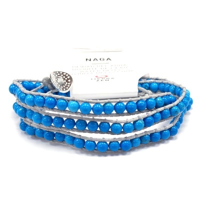 Pulseira NAGA azul com várias voltas em fio cinzento e fecho prateado