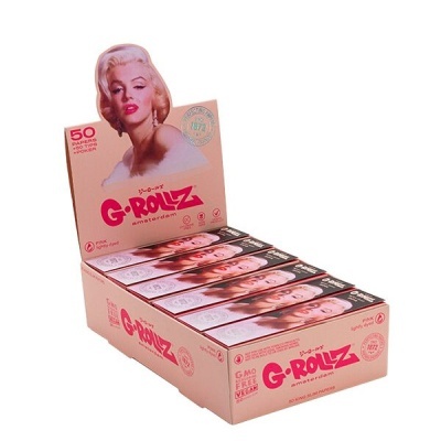 Caixa de papel de enrolar G-Rollz cor de rosa com imagem de mulher loira