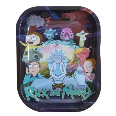 Tabuleiro com personagens da série Rick and Morty em fundo preto colorido