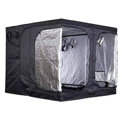 Tenda de cultivo preto com interior refletor prateado e janelas com zíper