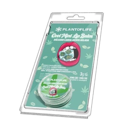 Bálsamo labial Plantoflife Cool Mint Lip Balm em embalagem verde com frasco pequeno branco