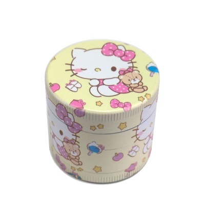Recipiente plástico redondo amarelo com decoração Hello Kitty e ursinho