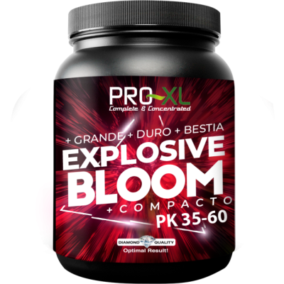 Recipiente de suplemento Explosive Bloom PRO-XL com rótulo vermelho e texto branco