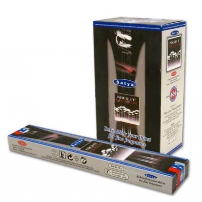 Embalagens de incenso Satya Night com texto Rekindling your thirst for fine fragrance