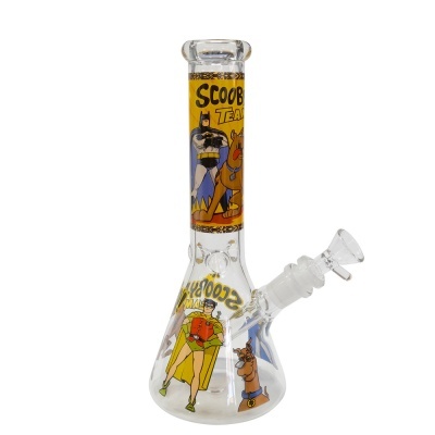 Bong de vidro transparente com personagens de Scooby-Doo e Batman