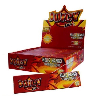 Papel para enrolar JUICY JAYS MELLO MANGO em caixa vermelha e laranja