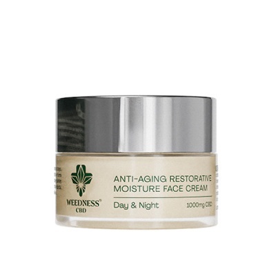Frasco de creme facial anti-envelhecimento WEEDNESS CBD com tampa prateada