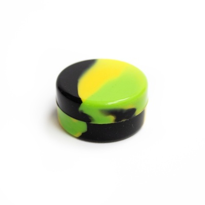 Caixa redonda de silicone azul, verde e amarelo