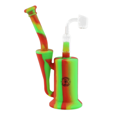 Bong de silicone multicolorido vermelho, verde e amarelo com peça de vidro transparente