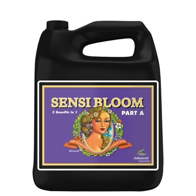 Recipiente plástico preto com rótulo roxo SENSI BLOOM PART A