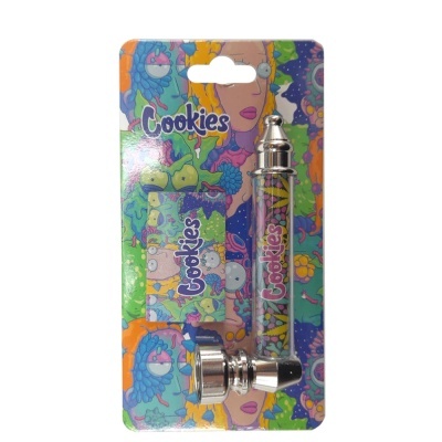 Conjunto de cachimbo metálico prateado com tubo decorado colorido em embalagem colorida