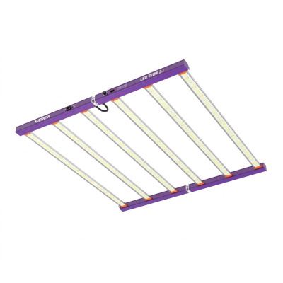 Luminária LED roxa com seis barras de luz e texto KATANA e LED 720W 3.1