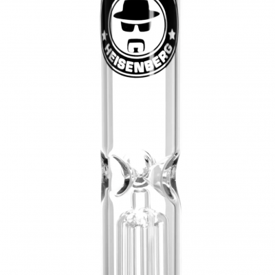 Cano de vidro transparente com rebatedor e etiqueta HEISENBERG