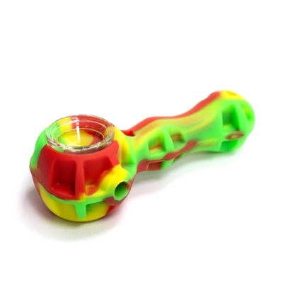 Porta cachimbo colorido em silicone com recipiente de vidro