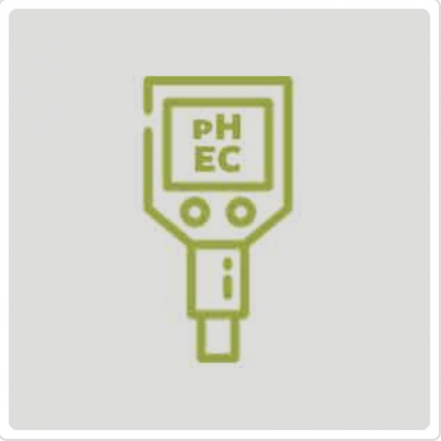 Ícone de medidor digital verde com texto pH EC num ecrã
