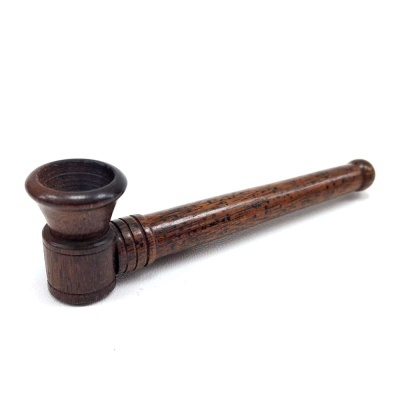 Piteira de madeira castanha escura com forma cilíndrica e cabeça côncava